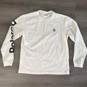 ZARA x Polaroid Womens White Graphic Long Sleeve Crew Neck Shirt Retro Sz M